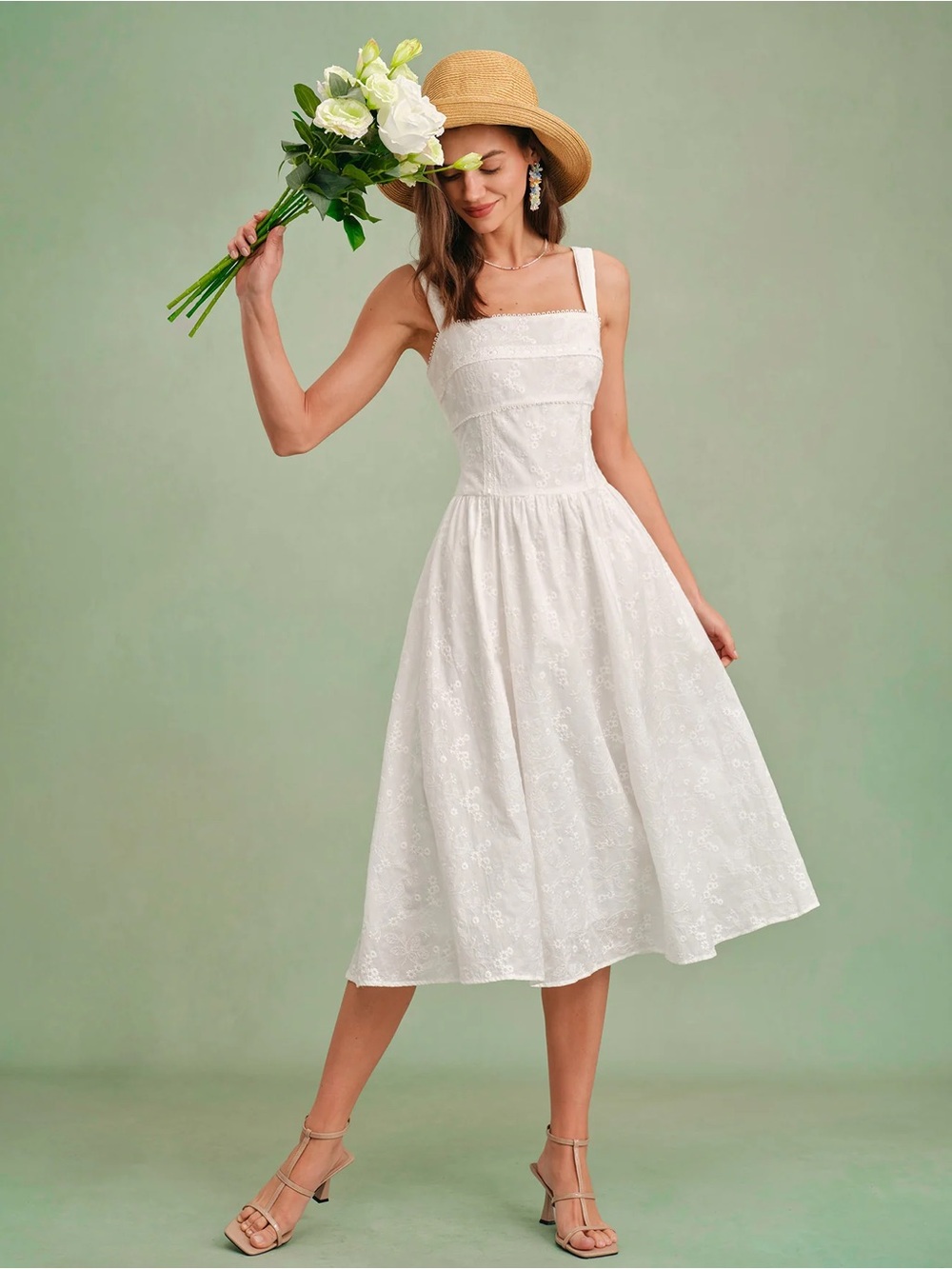 Rihoas White Square Neck Slip Midi Dress - Picture 3 of 6